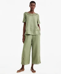 Charter Club Women's Linen Eyelet-Hem Cropped Wide-Leg Pants, Macy's Exclusive