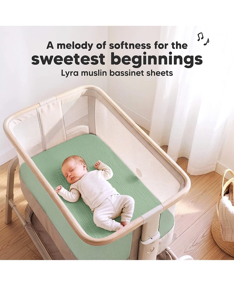 KeaBabies Baby Bassinet Sheets Girls, Boys, 2-Pack Lyra Muslin Fitted Sheet for Delight Dreamer Bedside Sleeper, 32x21 Rectangle
