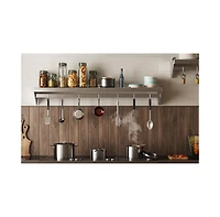 Wall Mounted Shelf, 48 Inch Stainless Steel Floating Shelf with 7 Hooks for Kitchen or Pantry