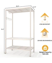 Rolling Clothes Racks with Shelves, 70" H Metal Garment Racks for Hanging Dresses Coats, Portable Wardrobe Closet with Hooksand Wheels, Easy Assembly