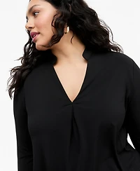 I.n.c. International Concepts Plus Women's Split Band-Collar Long-Sleeve Knit Top, Macy's Exclusive