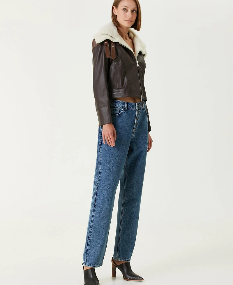 Pcfg Women's Double Collar Leather Jacket