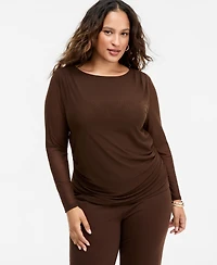 I.n.c. International Concepts Plus Long Sleeve Sheer Mesh Ruched Top, Macy's Exclusive