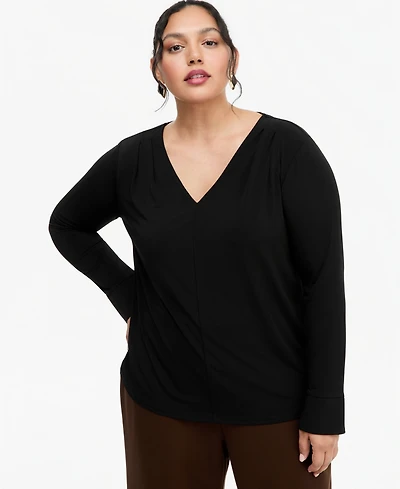 I.n.c. International Concepts Plus V-Neck Long-Sleeve Pleated Blouse, Macy's Exclusive