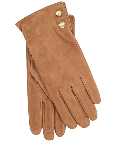 Lauren Ralph Suede Crest Button Gloves
