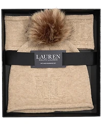 Lauren Ralph Texture Logo Headband and Beanie Set
