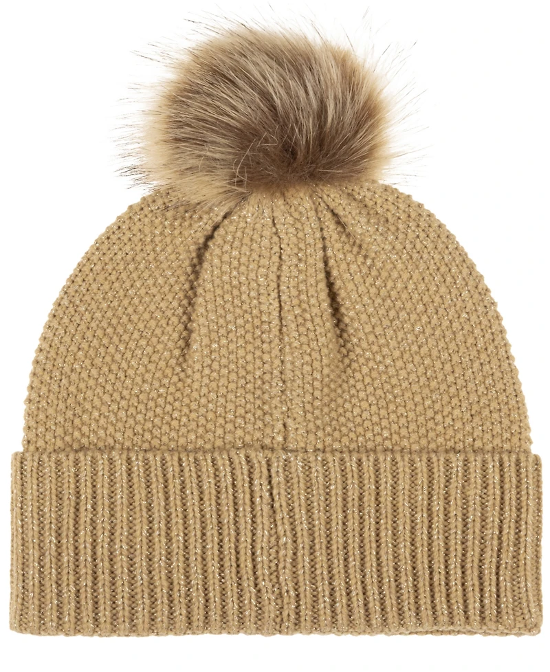 Lauren Ralph Metallic Direct Embroidery Cable Pom Beanie