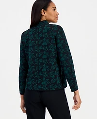 Kasper Petite Kissing Front Jacquard Floral-Print Collarless Cardigan