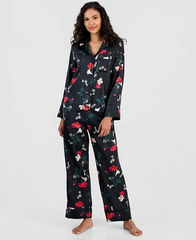 I.n.c. International Concepts Women's Printed Satin Long Pajama Set, Macy's Exclusive