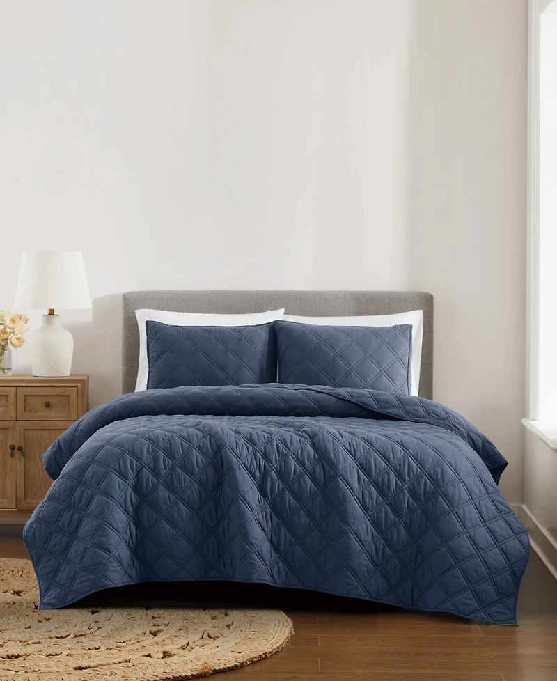 Brooklyn Loom Diamond Washed Cotton 3-Piece Quilt Set, King