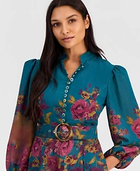 Tahari Asl Women's Floral-Print Belted Fit & Flare Dress