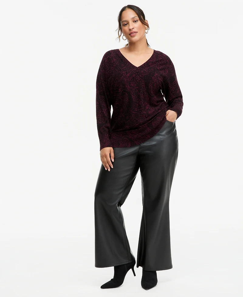 I.n.c. International Concepts Plus Paisley V-Neck Long-Sleeve Sweater, Macy's Exclusive