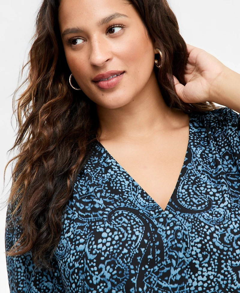 I.n.c. International Concepts Plus Long-Sleeve V-Neck Paisley-Print Blouse, Macy's Exclusive