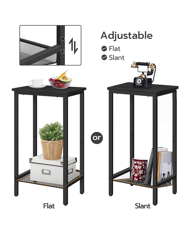 Slickblue Narrow Side Table with Mesh Shelves and Industrial Style Frame