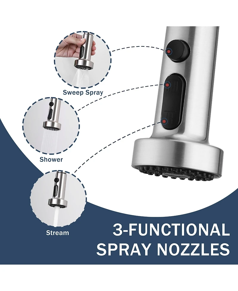 Phying 3-in-1 Kitchen Faucet with Press-Type Glass Rinser, High-Arc Pull-Down Sprayer Faucet