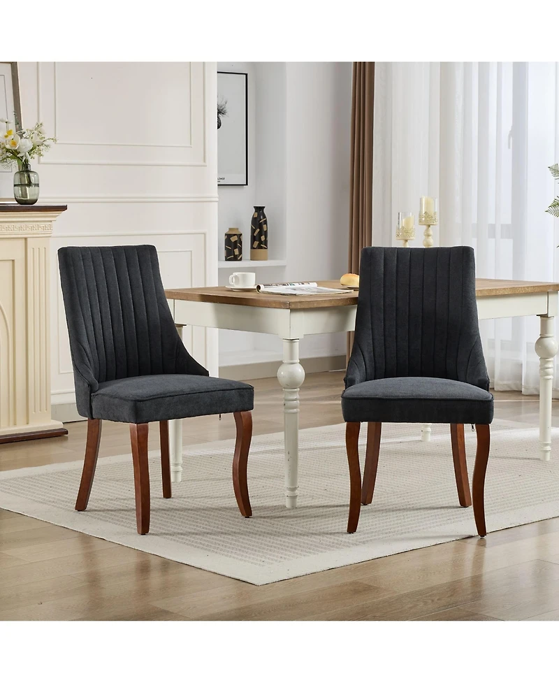 Clihome Rayon Cloth Flocking Linen Dining Chairs Channel Kitchen Dinner Chair Comfy Fabric Upholstered for Room