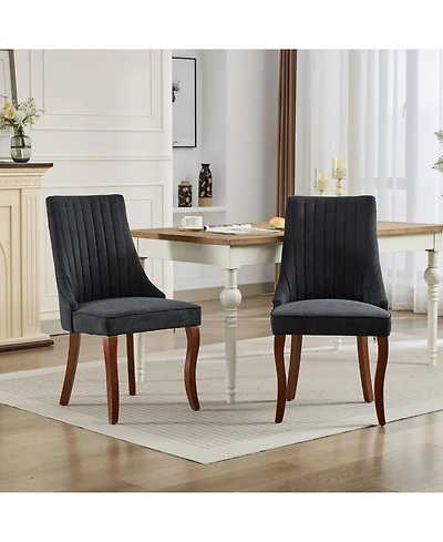 Clihome Rayon Cloth Flocking Linen Dining Chairs Channel Kitchen Dinner Chair Comfy Fabric Upholstered for Room