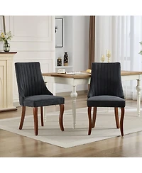 Clihome Rayon Cloth Flocking Linen Dining Chairs Channel Kitchen Dinner Chair Comfy Fabric Upholstered for Room