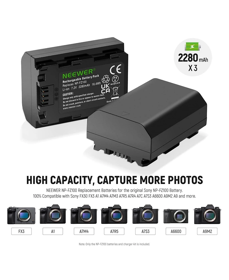 Neewer A7C Camera Battery and Charging Accessory with 2280mAh for select Sony Np-f-series devices
