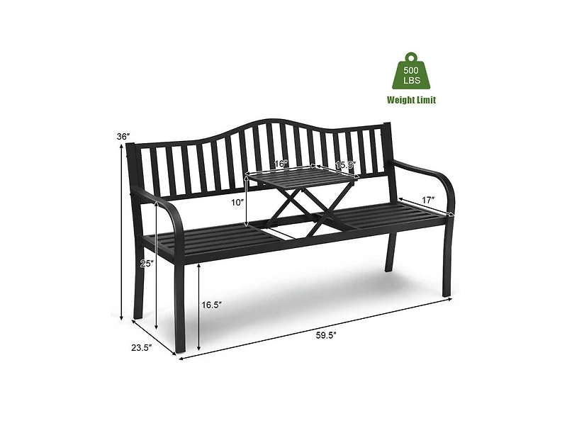Mondawe Patio Garden Bench Steel Frame with Adjustable Center Table