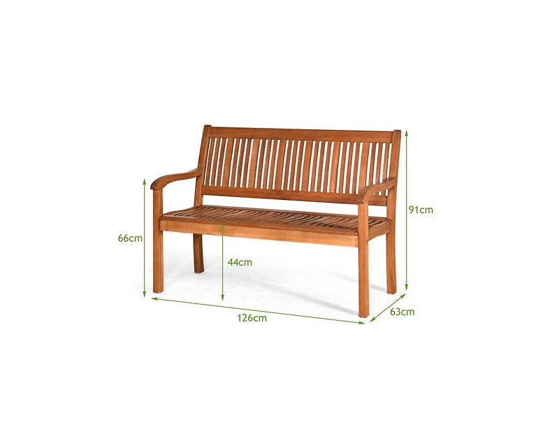 Mondawe Two Person Solid Wood Garden Bench with Curved Backrest and Wide Armrest