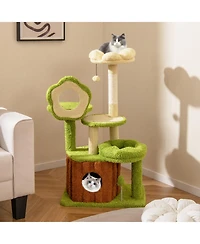 Gymax Cat Tree Tower with Perch Condo Platforms Hanging Toy Spring Ball for Indoors