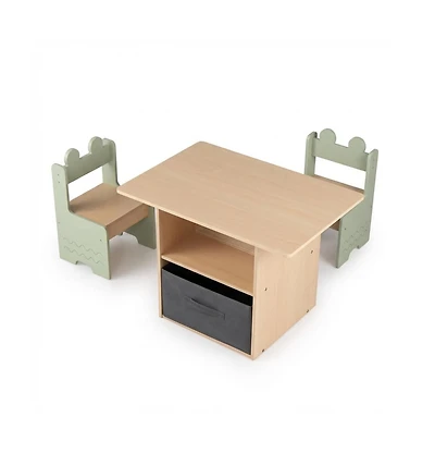 Slickblue Wooden Kids Table and Chairs Set with 2 Open Storage Compartments