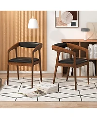 Gymax Set of 2 Accent Chairs Pu Leather Upholstered Armchairs w/ Cozy Backrest