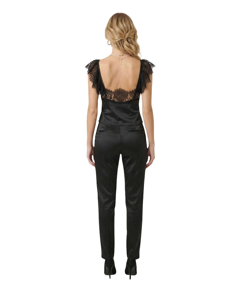 Modenaire Women's Satin Lace-Trim Flutter-Sleeve Corset Top