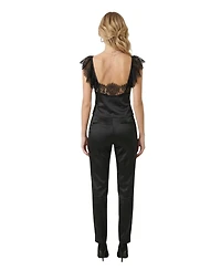 Modenaire Women's Satin Lace-Trim Flutter-Sleeve Corset Top