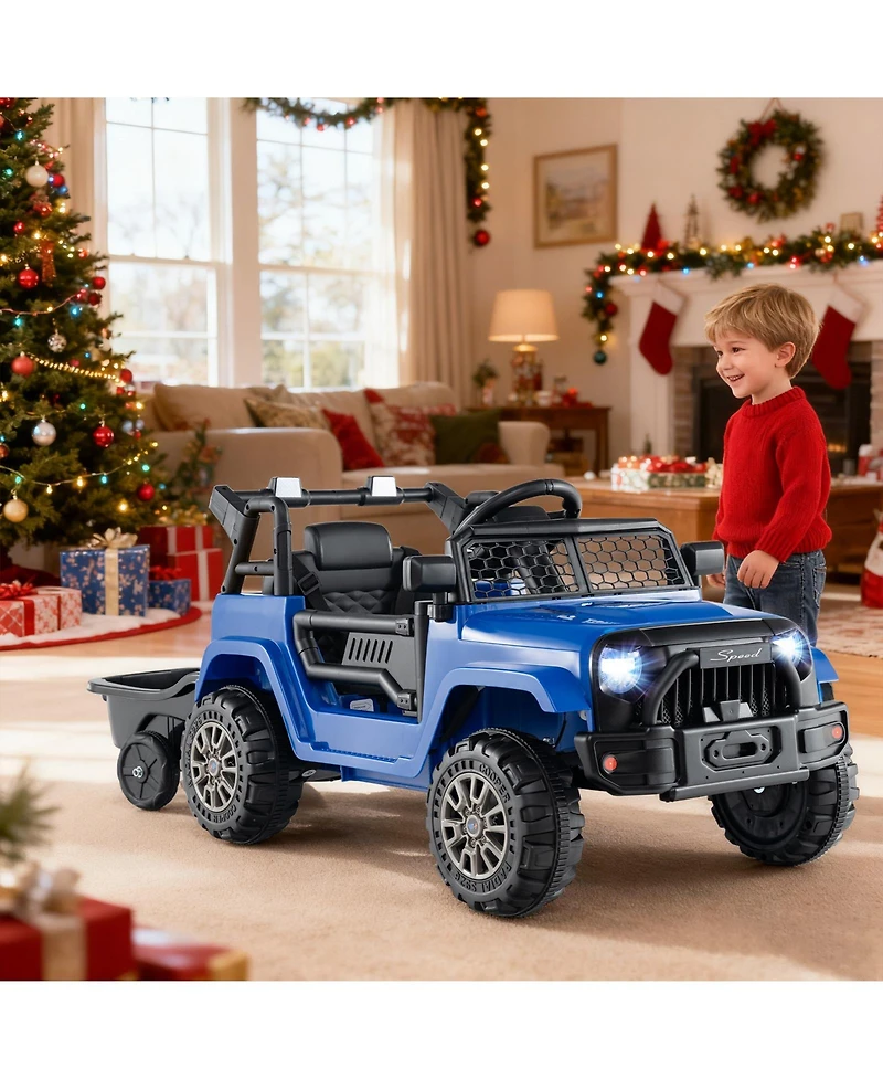 Gymax Kids Ride On Utv Car with Detachable TrailerParent Remote Control Light and Music