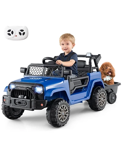 Gymax Kids Ride On Utv Car with Detachable TrailerParent Remote Control Light and Music