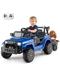 Gymax Kids Ride On Utv Car with Detachable TrailerParent Remote Control Light and Music