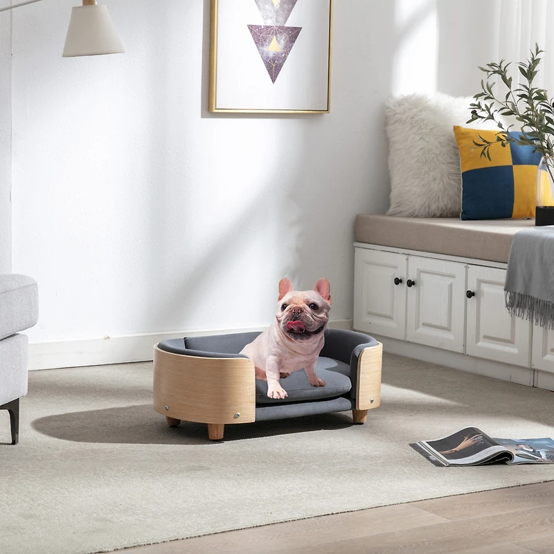 Zeny Small Size Scandinavian style Elevated Dog Bed Pet Sofa with Solid Wood legs and Bent Wood Back, Velvet Cushion