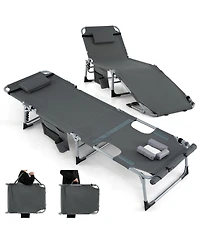 Gymax Outdoor Folding Chaise 5-Position Lounge Chair with Face Hole and Adjustable Footrest