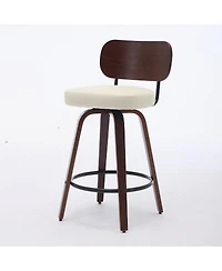 Clihome Swivel Bar Stools Set of 2, 26" Upholstered Faux Leather Counter Height Barstools with Walnut Back and Bentwood Legs,Counter