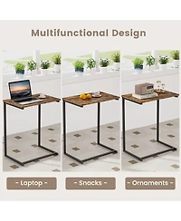 Gymax C-shaped End Table Vintage Accent Couch Table with Heavy-duty Metal Frame