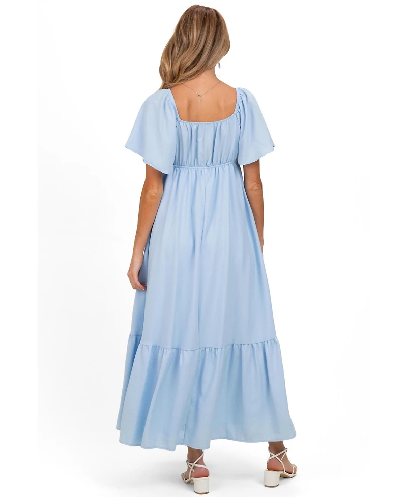 Pinkblush Maternity Light Blue Flutter Sleeve Ruffle Hem Maxi Dress