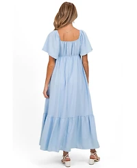 Pinkblush Maternity Light Blue Flutter Sleeve Ruffle Hem Maxi Dress