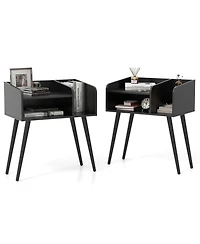 Gymax Set of 2 Mid Century Modern End Table with Open Shelves Metal Support Legs