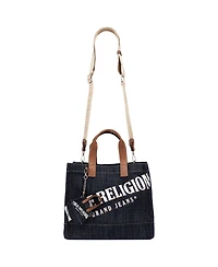 True Religion Women's Logo Denim Tote with Tote Dangle Charm
