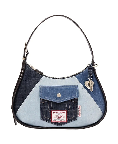 True Religion Women's Zip Top Hobo Bag with Signature Pocket Detail