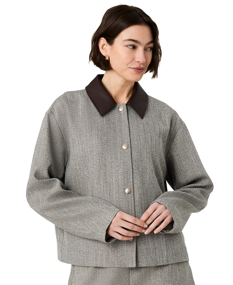 French Connection Women's Speckled Herringbone Cropped Jacket