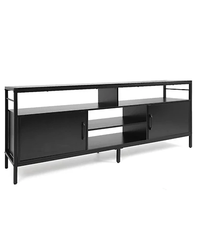 Slickblue 58 Inch Industrial Tv Stand with Cabinets and Adjustable Shelf for TVs up to 65 Inch-Rustic Brown