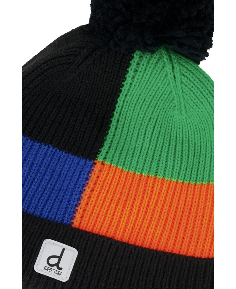 Deux par Deux Toddler Boy 2Y-4Y Winter Knit Hat with Pompom Tiles