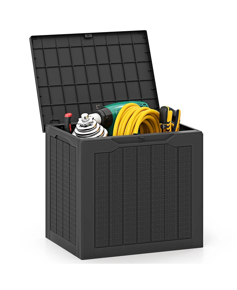 Gymax Outdoor Storage Box w/Lockable Lid and Wicker-woven Texture for Pool Accessories