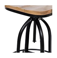 HomeRoots Solid Wood and Steel Counter Height Swivel Bar Chair