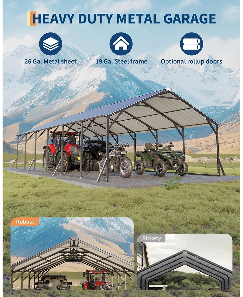 Homfan 20 x 30 Feet Heavy Duty Steel Carport Garage for Cars Trucks Boats, All Weather Outdoor Vehicle Shelter with Metal Roof Frame