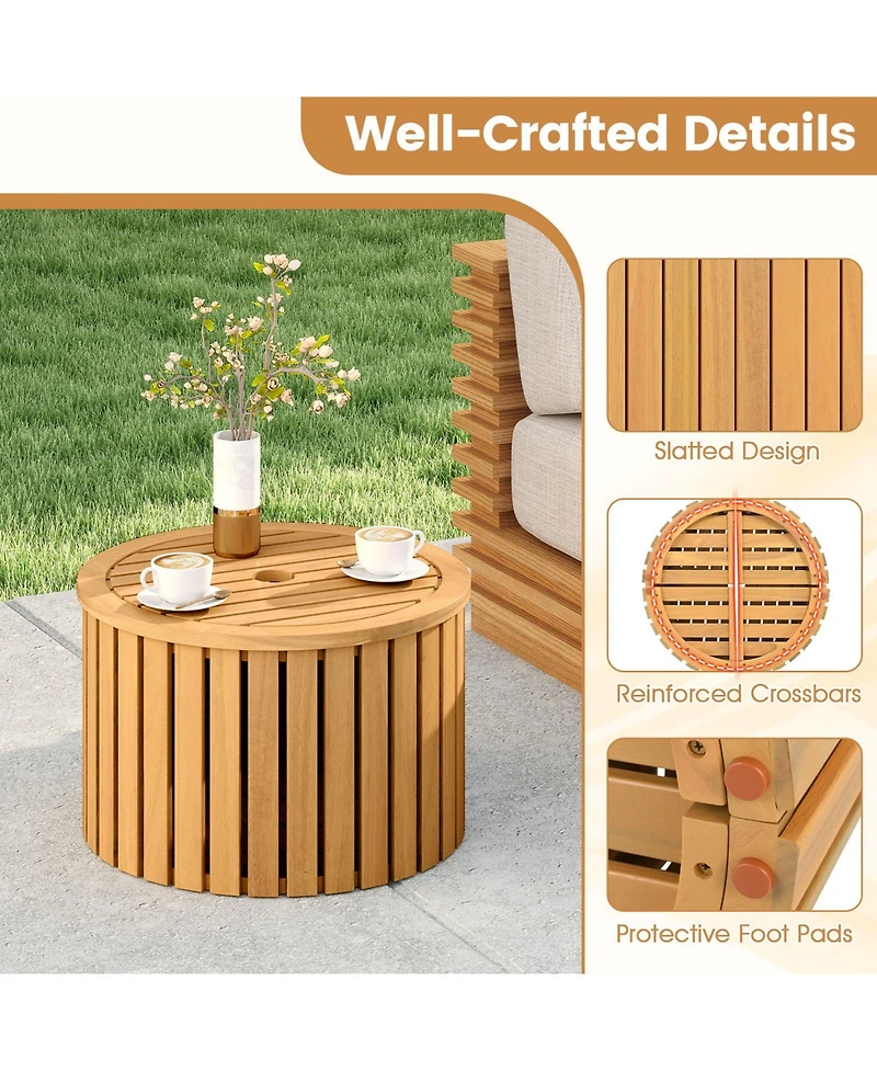 Gymax 2-in-1 Outdoor Side Table with Storage Umbrella Hole and Removable Base for Backyard