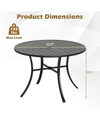 Gymax Patio Dining Table 42.5'' Round Metal Slat Table with Umbrella Hole Outdoor